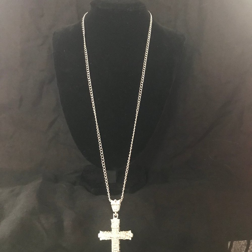 Large Silver Rhinestone Encrusted Cross - Picture 2 of 2